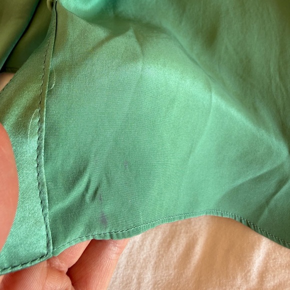 Anthropologie Elegant, Silk, Green Ruffle Blouse - Picture 6 of 8